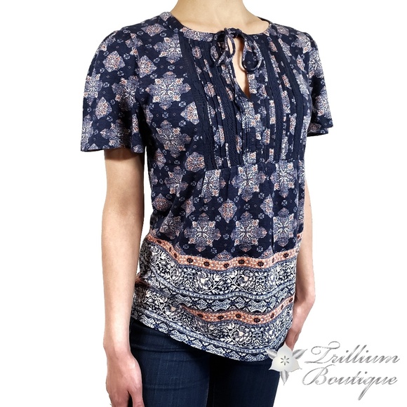 LUCKY BRAND Women's Printed Tie Front Blouse NWT - Picture 4 of 7